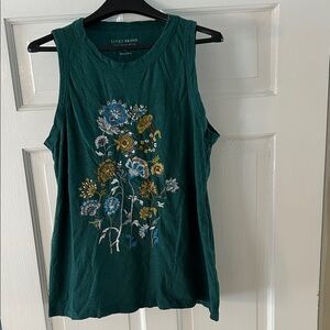 Lucky Brand Green embroidered Floral Tank Top